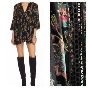 Free People Black Floral Oversized Just The Two Of Us Tunic Top Dress Small